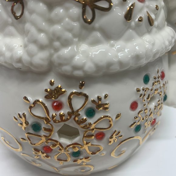 Lefton Hand Painted Ivory Santa with Gold, Red and Green - Candle Warmer - Picture 3 of 7